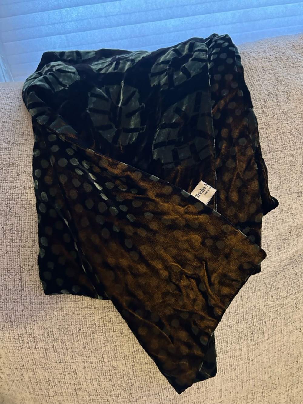 Trisha Needham Velvet Scarf England Black Forest Green 68 X 10.5 Whimsy Artsy
